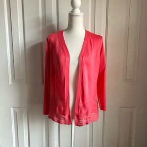 NWOT 99 JANE STREET Vibrant Coral Open Front Women Knitted Cardigan, Size Medium